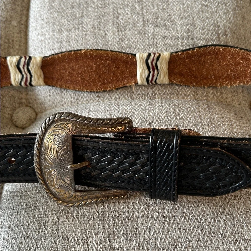 TONY LAMA MENS BLACK SCALLOPED RAWHIDE BELT SIZE 32
